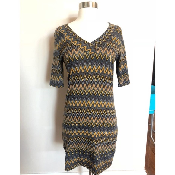 Derek Heart Dress Womens Form Fitting Aztec 3/4 Sleeve V Neck Mini Large - Picture 2 of 8
